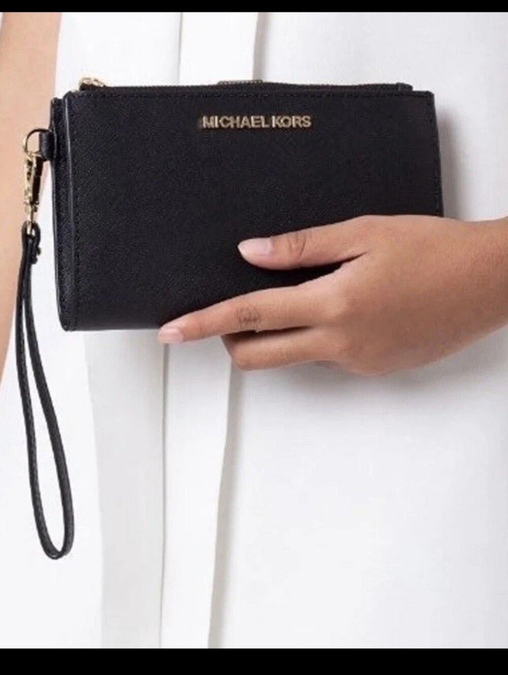 NWT MichaelKors Black JetSet Travel Double ZipWrislet SaffianoLeather Minimalist